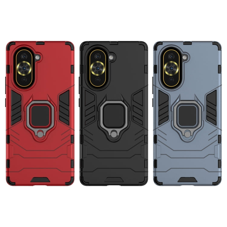 Set of three shockproof phone cases: red, black, and navy, each with magnetic ring holder