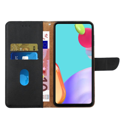 Black flip phone case open, showing card slots and protected phone