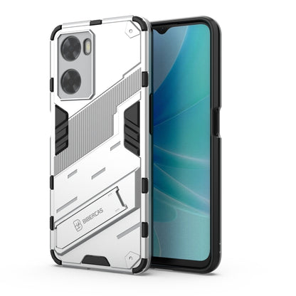 Shockproof rugged phone case with armor design, white with black accents