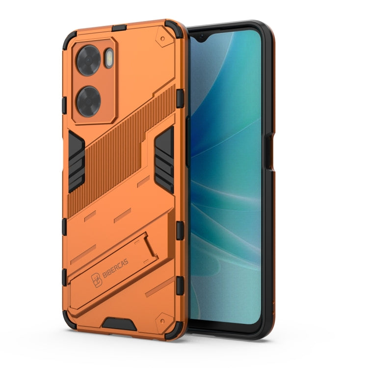 Shockproof rugged phone case with armor design, orange with black accents