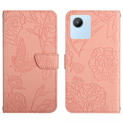 Pink butterfly embossed flip leather phone case with card slot and camera opening