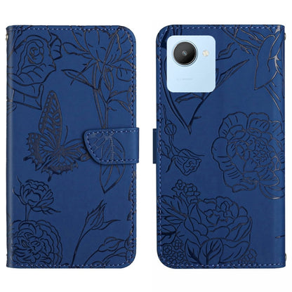 Blue butterfly embossed flip leather phone case with card slot and camera opening