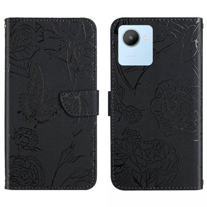 Black butterfly embossed flip leather phone case with card slot and camera opening