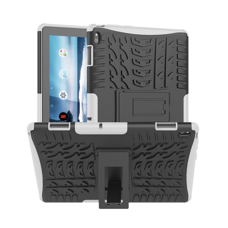 Rugged tablet case with tire texture, white and black, built-in kickstand/holder