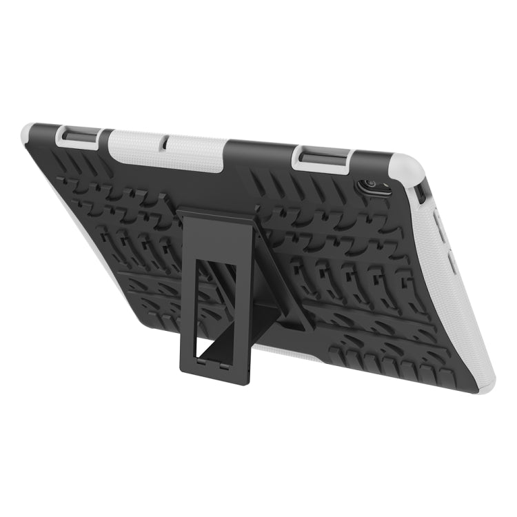 Rugged tablet case with tire texture, white sides, folding kickstand
