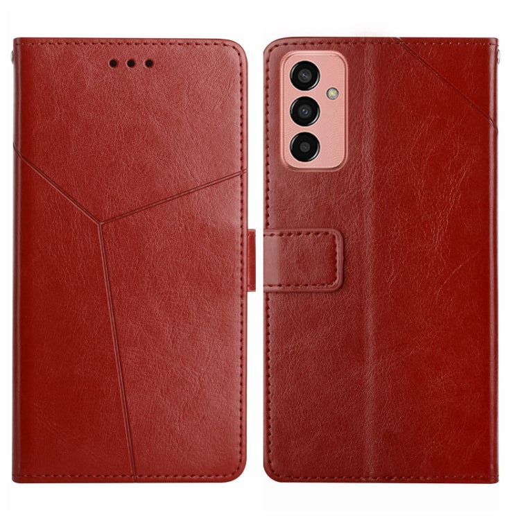 Brown Y-stitching flip leather phone case with card slot and camera cutout