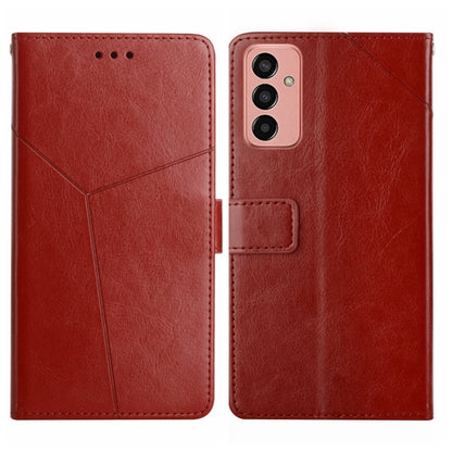 Brown Y-stitching flip leather phone case with card slot and camera cutout