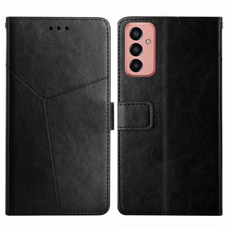 Black Y-stitching flip leather phone case with card slot and camera cutout