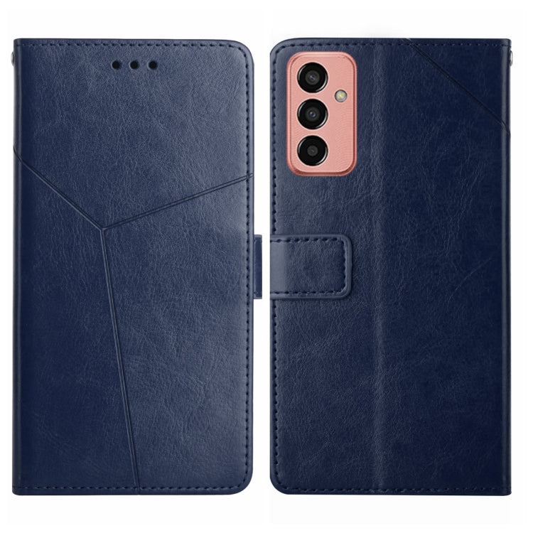 Blue Y-stitching flip leather phone case with card slot and camera cutout