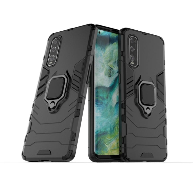 Black rugged protective phone case with magnetic ring holder and reinforced corners