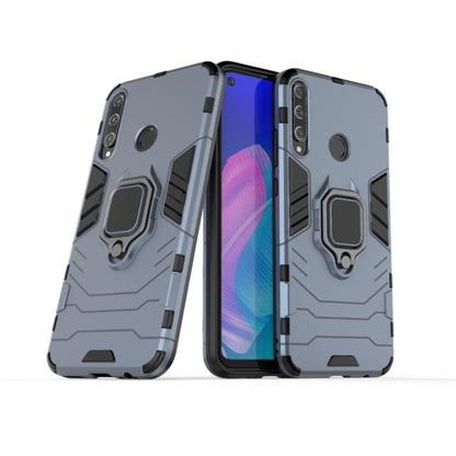 Gray rugged protective phone case with magnetic ring holder, open front view
