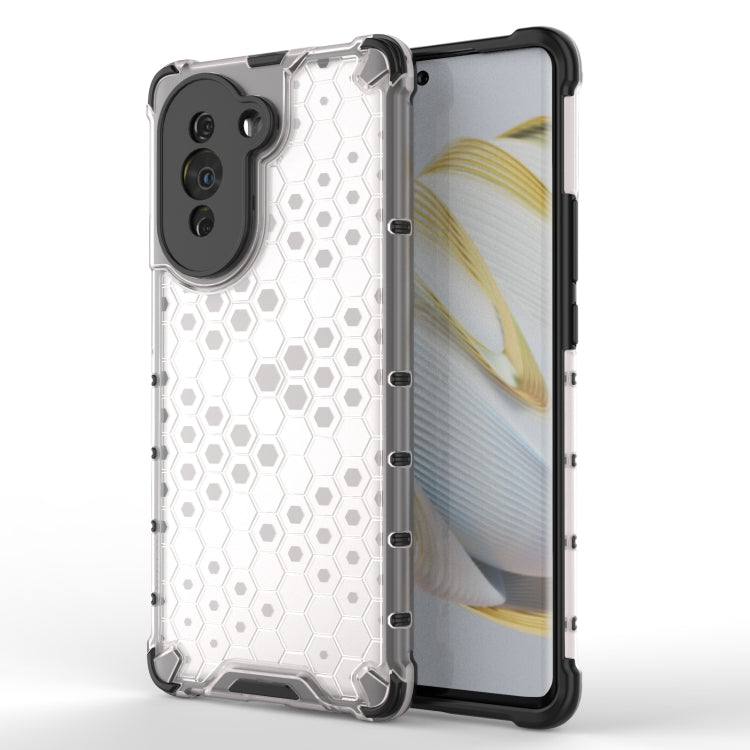 Shockproof honeycomb phone case in white with hex pattern and cutouts for camera and ports