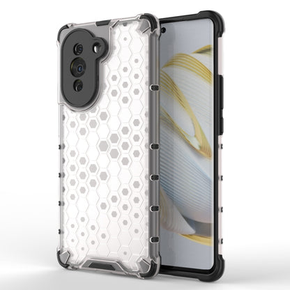 Shockproof honeycomb phone case in white with hex pattern and cutouts for camera and ports