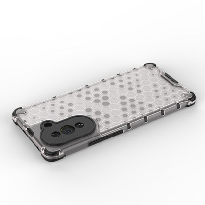 Honeycomb phone case with gray patterned back and raised camera protection