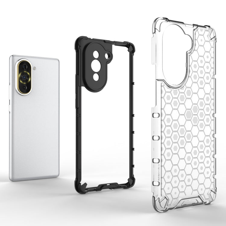 Clear and black honeycomb phone cases with camera cutout