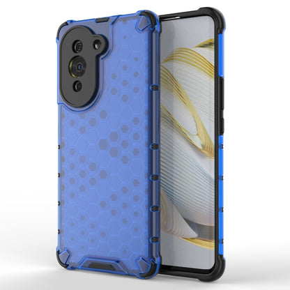 Blue shockproof honeycomb phone case with rugged TPU bumper and camera cutouts