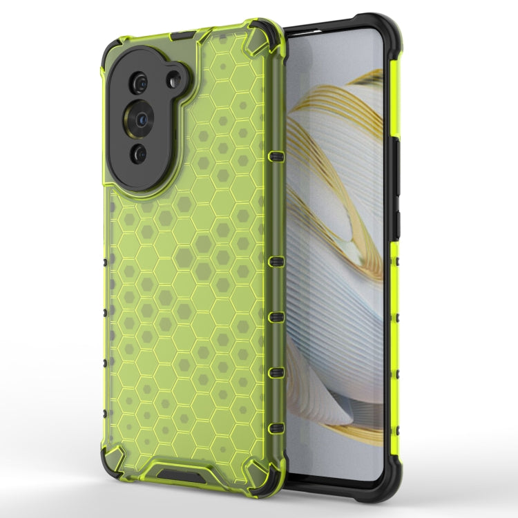 Green shockproof honeycomb phone case with rugged TPU bumper and camera cutouts