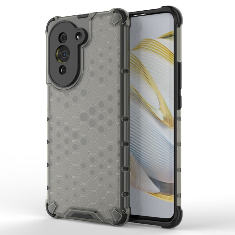 Grey shockproof honeycomb phone case with rugged TPU bumper and camera cutouts