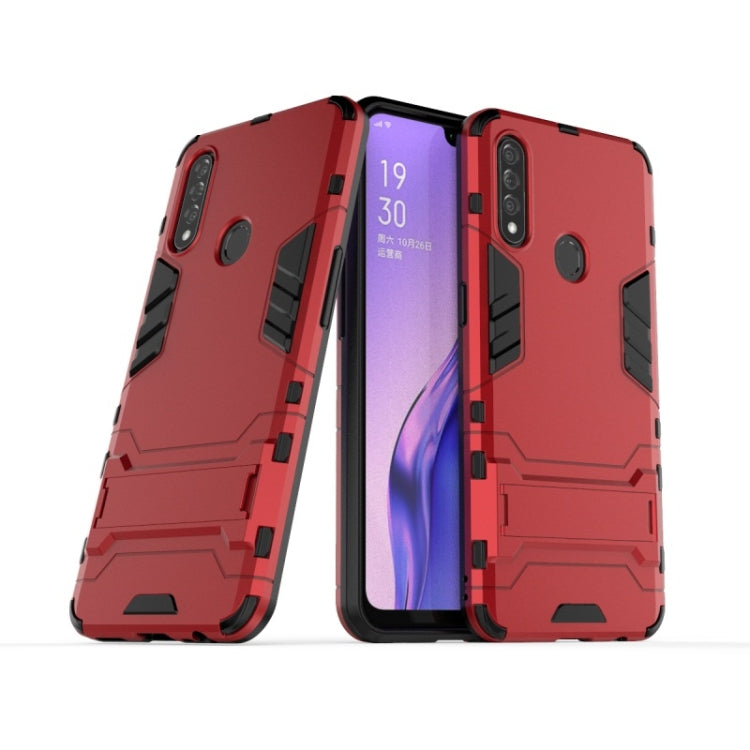 Red shockproof phone case with holder, rugged PC and TPU cover for smartphone