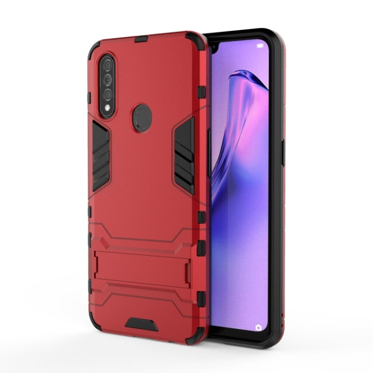 Red rugged shockproof phone case with holder; PC and TPU protective cover