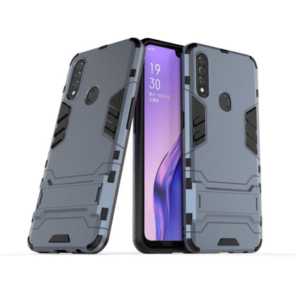 Gray-blue shockproof rugged phone case with holder, PC and TPU protection