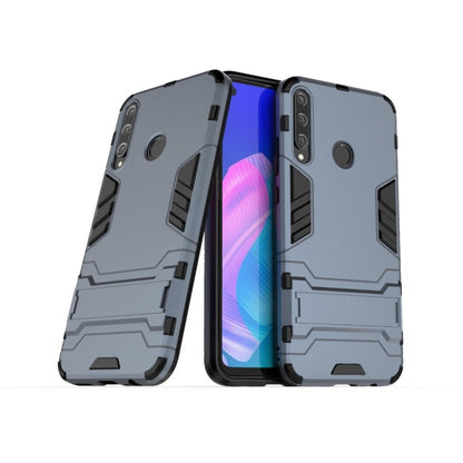 Gray-blue shockproof rugged phone case with holder, front and back coverage