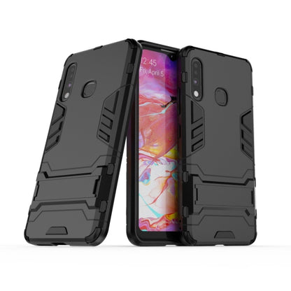 Shockproof phone case with holder, rugged black PC+TPU protective cover with stand