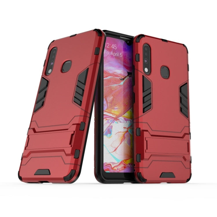 Shockproof phone case with holder, rugged red PC+TPU protective case with cutouts