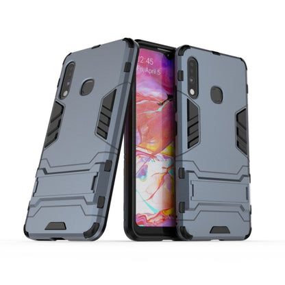 Shockproof phone case with holder, rugged navy blue PC+TPU protective cover with stand