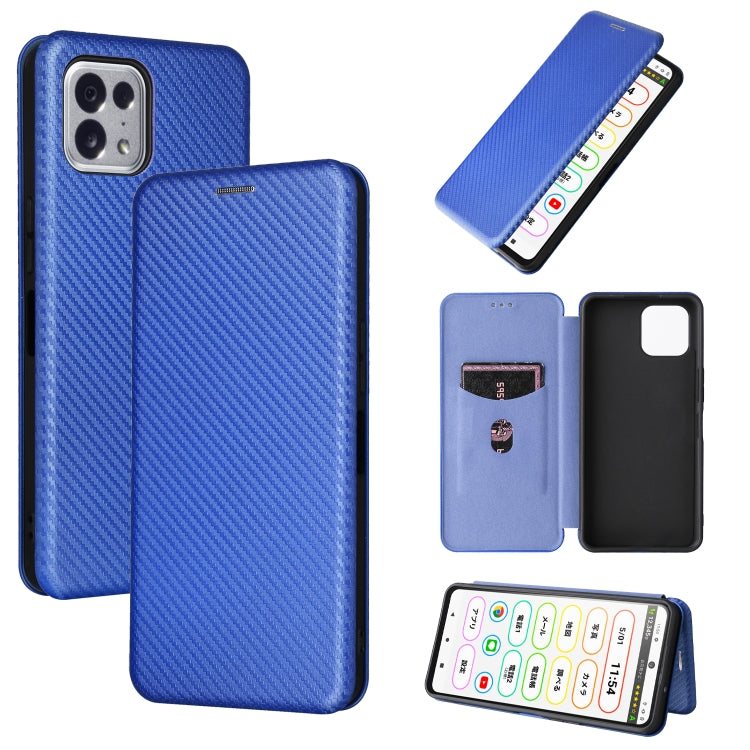 Blue carbon fiber texture magnetic leather phone case with flip card pocket