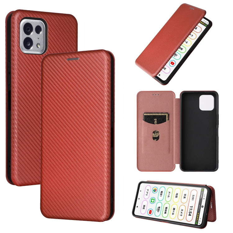 Red-brown carbon-fiber textured magnetic leather phone case with flip wallet cover