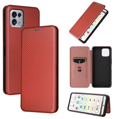 Red-brown carbon-fiber textured magnetic leather phone case with flip wallet cover