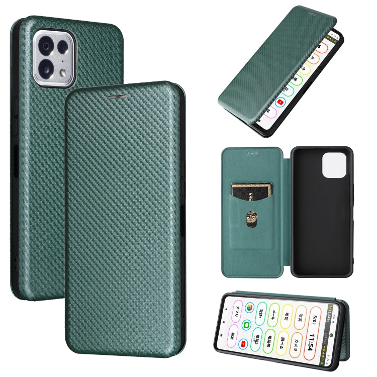 Green carbon fiber texture magnetic leather phone case with flip card pocket