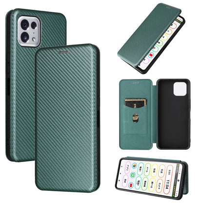 Green carbon fiber texture magnetic leather phone case with flip card pocket