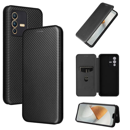Black carbon fiber texture magnetic leather phone case set with flip cover