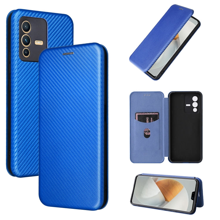 Blue carbon-fiber textured magnetic leather phone case with flip wallet cover
