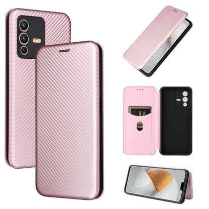 Rose gold carbon-fiber textured magnetic leather phone case with flip wallet cover