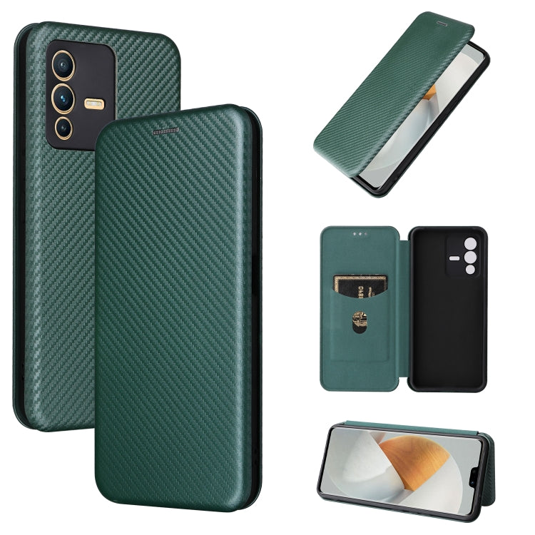 Dark green carbon fiber magnetic leather phone case with flip card pocket