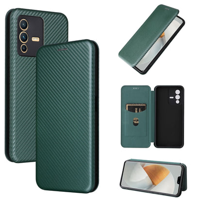 Dark green carbon fiber magnetic leather phone case with flip card pocket