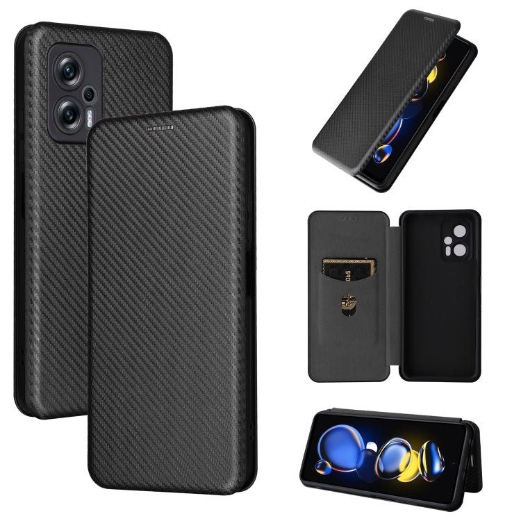 Black carbon fiber texture magnetic flip phone case with card slot