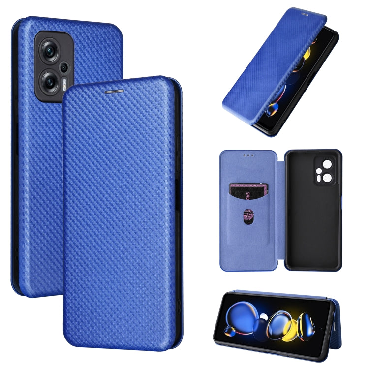 Blue carbon-fiber textured magnetic leather phone case with flip wallet design