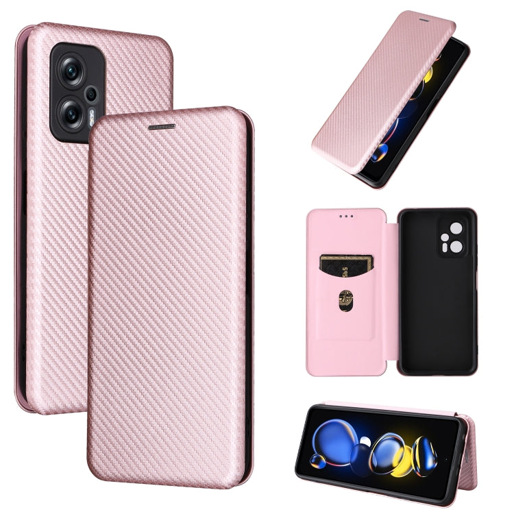 Light rose carbon-fiber textured magnetic leather phone case with flip wallet cover
