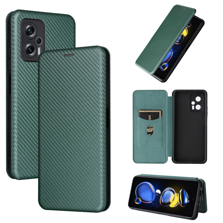 Green carbon fiber texture magnetic leather phone case with card slot and flip