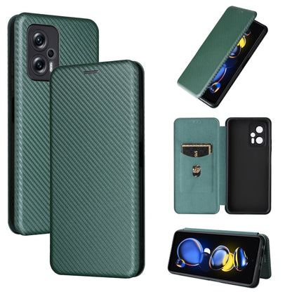 Green carbon fiber texture magnetic leather phone case with card slot and flip