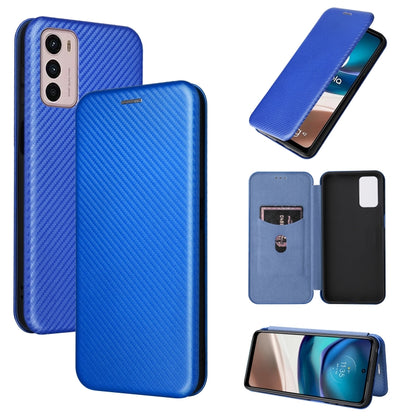 Blue carbon fiber magnetic leather phone case with flip card slot