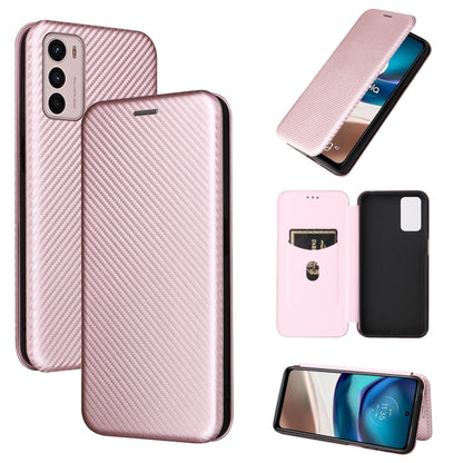 Rose gold carbon-fiber textured magnetic leather phone case with flip wallet cover