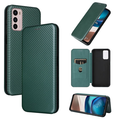 Green carbon fiber texture magnetic leather phone case with card pocket and flip