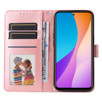 Pink folio phone case with embossed sunflower, card slots, and cutouts for ports