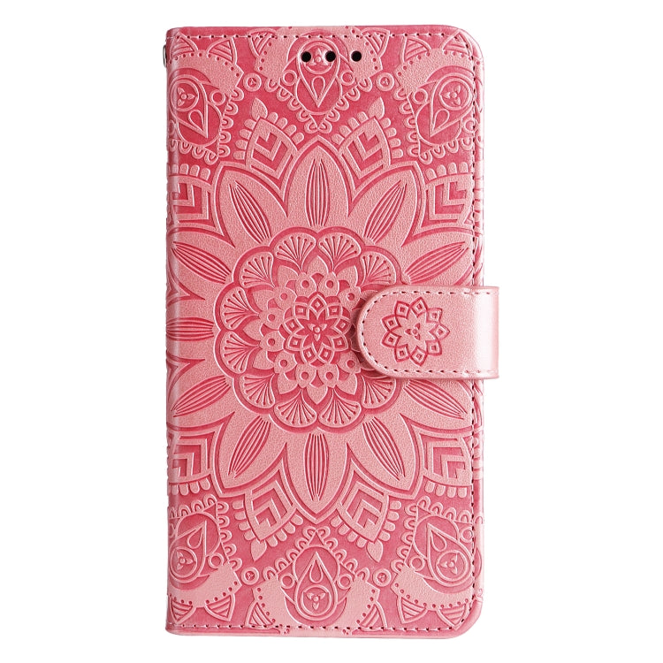 Pink embossed sunflower leather wallet phone case with fold-over clasp