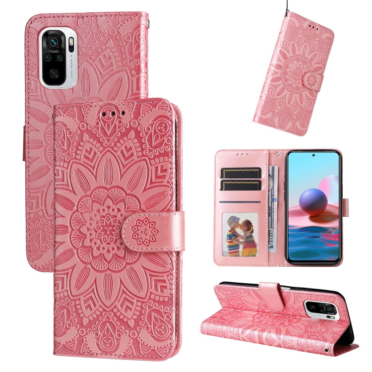 Embossed sunflower leather phone wallet case, pink, card slots and kickstand